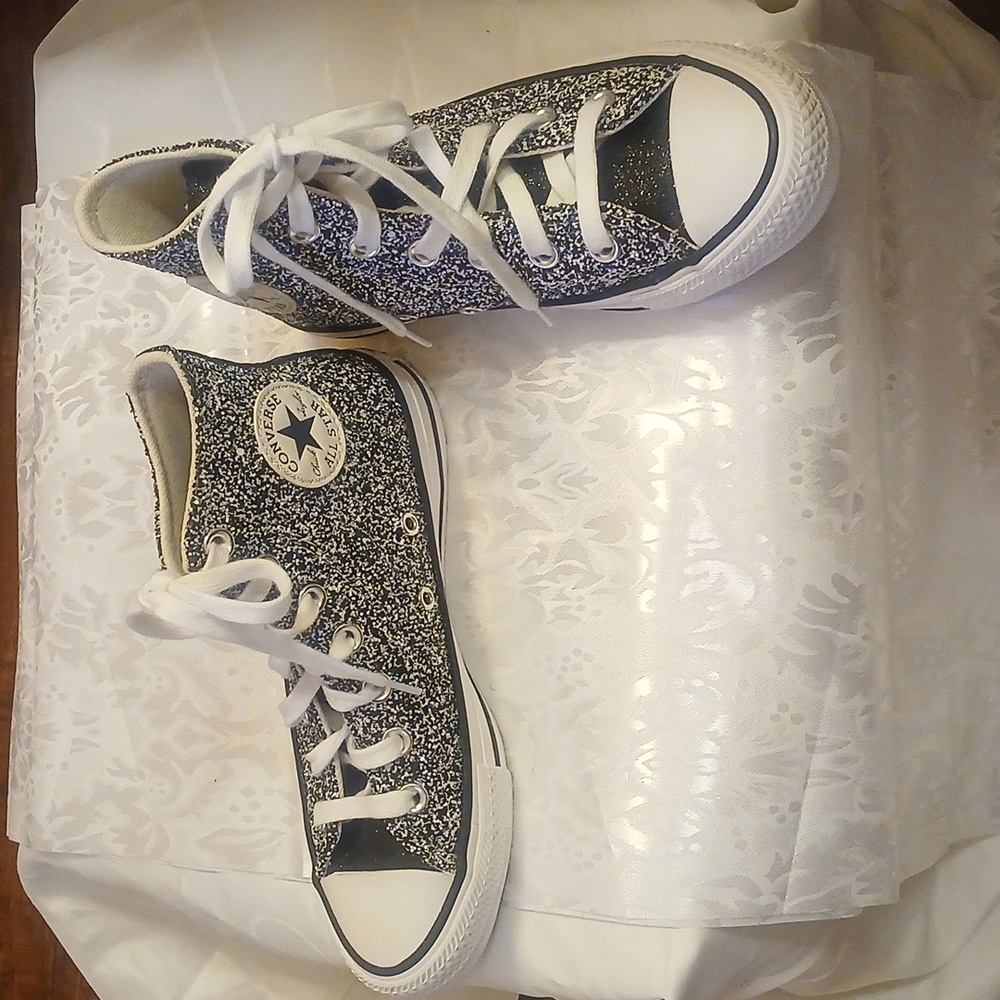 Converse Women's High-Top Sneakers - Black and White Glitter Pattern